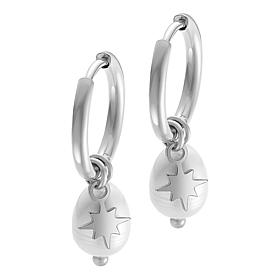 Stately Steel Star Faux Pearl Charm Hoop Earrings