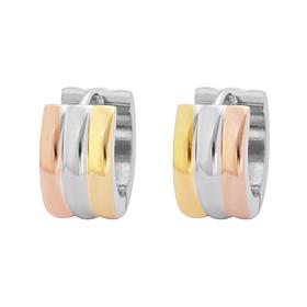 Stately Steel Tri-Colored Huggie Hoop Earrings