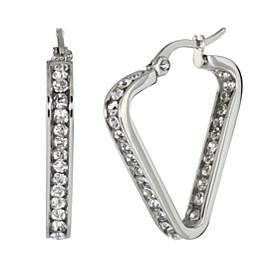 Stately Steel Triangle Inside-Outside Pavé Hoop Earrings - 1"