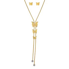 Stately Steel Triple Butterflies Necklace and Earrings 