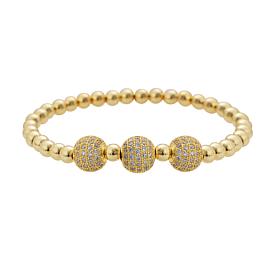 Stately Steel Triple Pavé Ball Beaded Stretch Bracelet