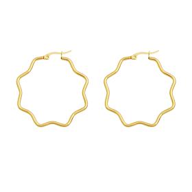 Stately Steel Wavy Hectogram Hoop Earrings - 1-9/16"