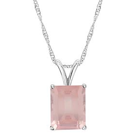 Sterling Silver 10x8mm Emerald-Cut Gemstone Pendant with Chain