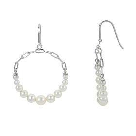 Sterling Silver 3.5-6.5mm Cultured Pearl Paperclip Chain Drop Earrings