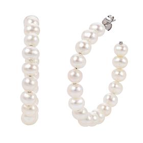 Sterling Silver 5.5-6mm Cultured Freshwater Pearl Hoop Earrings
