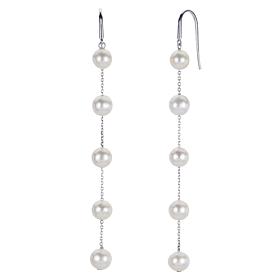 Sterling Silver 6-6.5mm Cultured Freshwater Pearl Chain Earrings