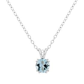Sterling Silver 7mm Round Aquamarine Pendant with Chain