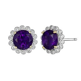 Sterling Silver Amethyst and Created White Sapphire Halo Stud Earrings