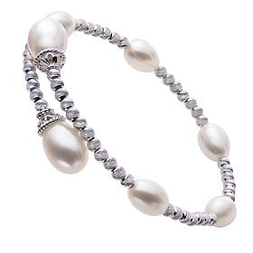 Sterling Silver Cultured Freshwater Pearl Bead Bypass Bracelet