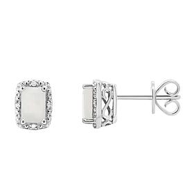 Sterling Silver Emerald-Cut Gemstone and Diamond Accent Stud Earrings