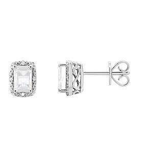 Sterling Silver Emerald-Cut Gemstone and Diamond Accent Stud Earrings