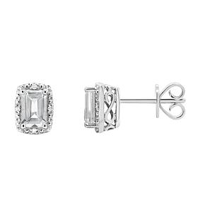 Sterling Silver Emerald-Cut Gemstone and Diamond Accent Stud Earrings