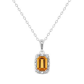 Sterling Silver Emerald-Cut Gemstone & Diamond Pendant with Chain