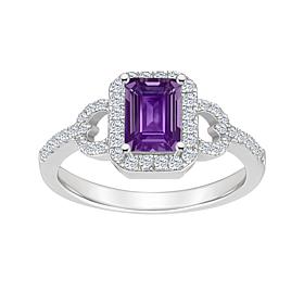 Sterling Silver Emerald-Cut Gemstone and White Topaz Accent Ring