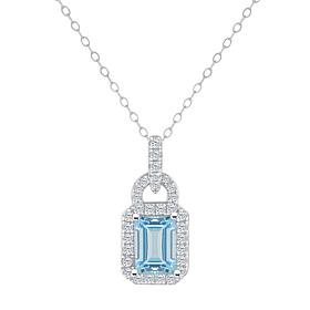 Sterling Silver Emerald-Cut Gemstone & White Topaz Pendant with Chain
