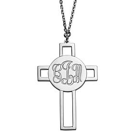 Sterling Silver Engraved Monogram Cross Necklace