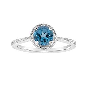 Sterling Silver Gemstone and Diamond 5mm Round Ring