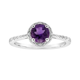 Sterling Silver Gemstone and Diamond 5mm Round Ring
