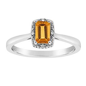 Sterling Silver Gemstone and Diamond Accent 6x4mm Emerald Cut Ring
