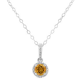 Sterling Silver Gemstone and Diamond Round Pendant with Chain