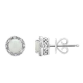 Sterling Silver Gemstone and Diamond Round Stud Earrings