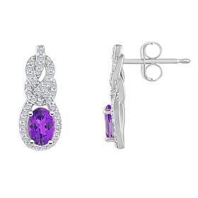 Sterling Silver Gemstone and White Topaz Accent 6x4mm Oval Earrings