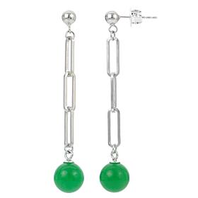 Sterling Silver Green Jade Ball Paperclip Drop Earrings