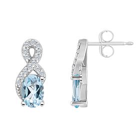 Sterling Silver Oval-Cut Gemstone and White Topaz Earrings