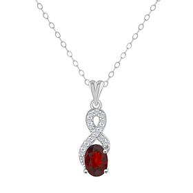 Sterling Silver Oval-Cut Gemstone and White Topaz Pendant with Chain