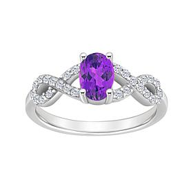 Sterling Silver Oval-Cut Gemstone and White Topaz Ring