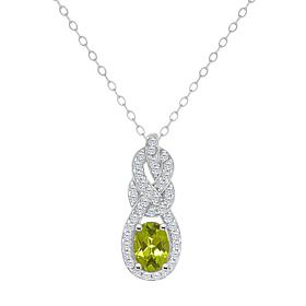Sterling Silver Oval Gemstone and White Topaz Infinity Knot Pendant