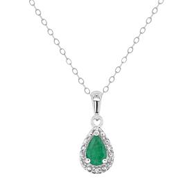 Sterling Silver Pear-Cut Gemstone & Diamond Accent Pendant with Chain