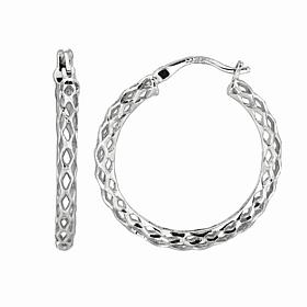 Sterling Silver Polished and Diamond-Cut Hoop Earrings - 3/4"