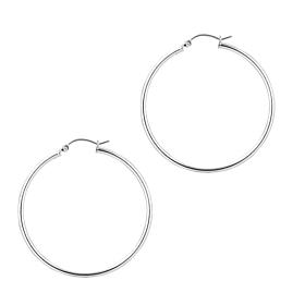 Sterling Silver Polished Round Tube Hoop Earrings - 1-9/16"