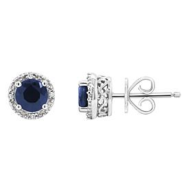 Sterling Silver Precious Gem and Diamond 5mm Round Stud Earrings