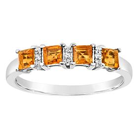 Sterling Silver Princess-Cut Gemstone and Diamond Accent Band Ring