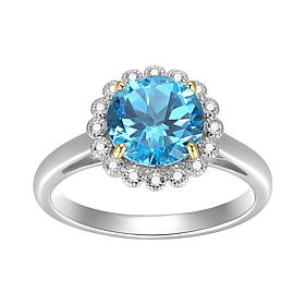 Sterling Silver Swiss Blue Topaz and Created White Sapphire Halo Ring