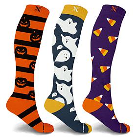 TagCo Extreme Fit Halloween Knee-High Compression Socks 3-Pair Pack