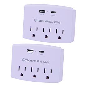 Tech Impressions Surge Protector with Outlets, USB and Shelf 2-pack
