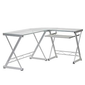 Techni Mobili Tempered Glass L-Shaped Computer Desk - Clear