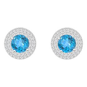 Top Choice Gems 7mm Round Gem and White Topaz Halo Stud Earrings