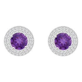 Top Choice Gems 7mm Round Gem and White Topaz Halo Stud Earrings