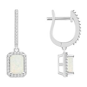 Top Choice Gems 7x5mm Emerald-Cut Gem and Diamond Dangle Earrings