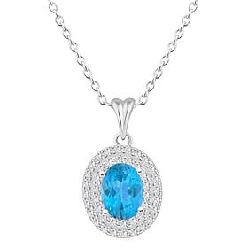 Top Choice Gems 8x6mm Oval Gem and White Topaz Pendant with Chain