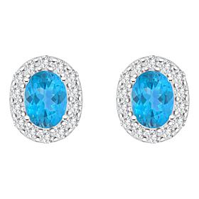 Top Choice Gems  8x6mm Oval Gem and White Topaz Stud Earrings
