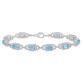 Top Choice Gems Gem and White Topaz 6x4mm Emerald-Cut Halo Bracelet