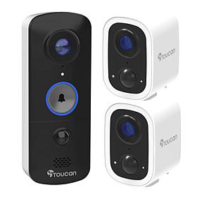 Toucan Wireless Doorbell with 2-Pack Outdoor S4 2K Cameras