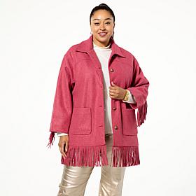 Tower Hill by Christie Brinkley Brushed Faux Melton Jacket with Fringe