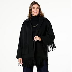 Tower Hill by Christie Brinkley Brushed Faux Melton Jacket with Fringe