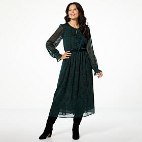 Tower Hill by Christie Brinkley Crinkle Chiffon Ruffle Front Maxi 